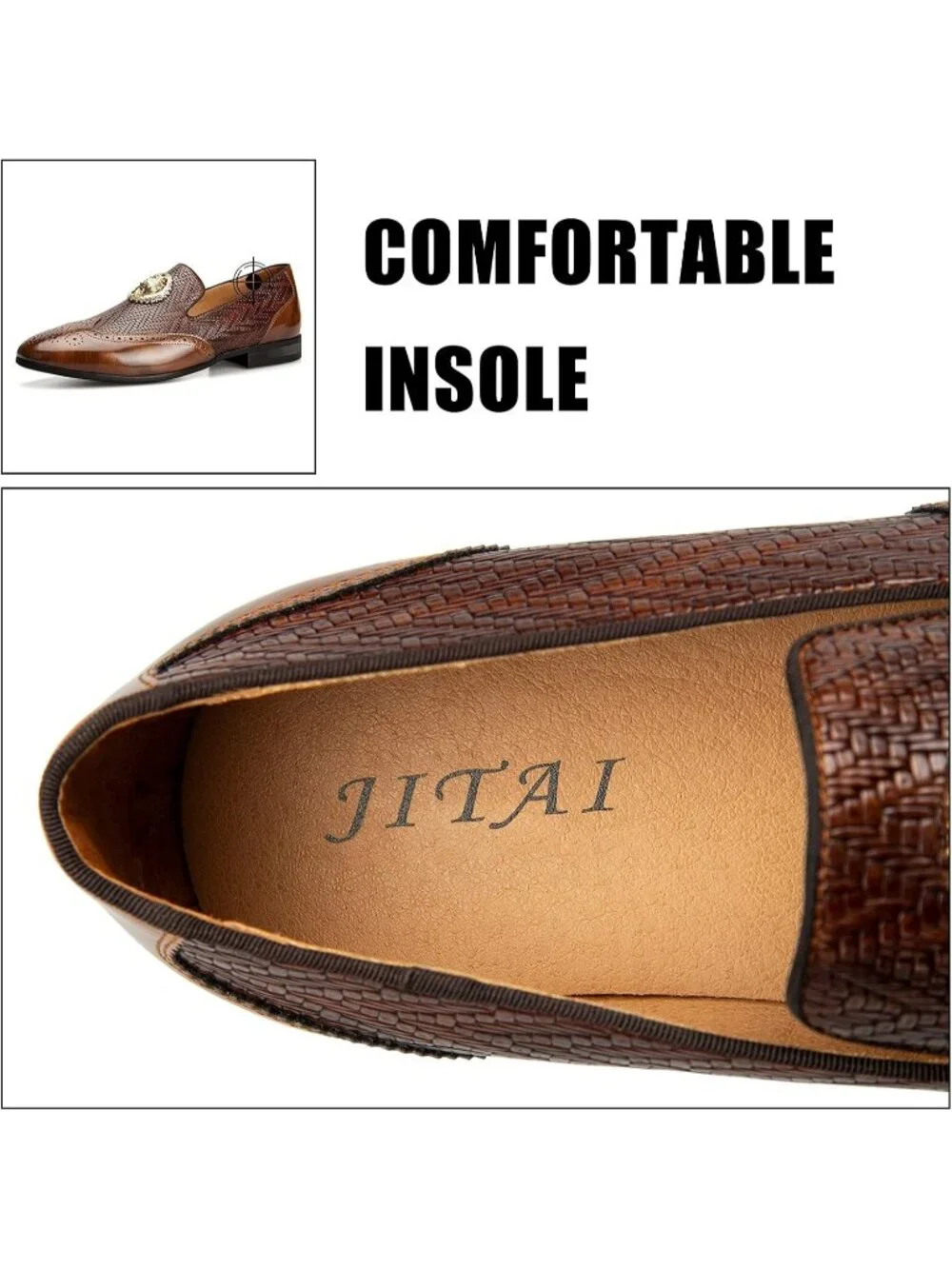 JITAI Men's Brown02 Rubber Loafer Metal Lion Head Buckle Comfortable Party Shoes
